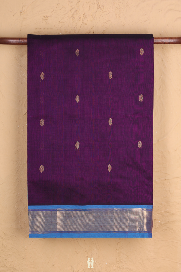 Traditional Silk Cotton Saree In Purple With Floral Buttas