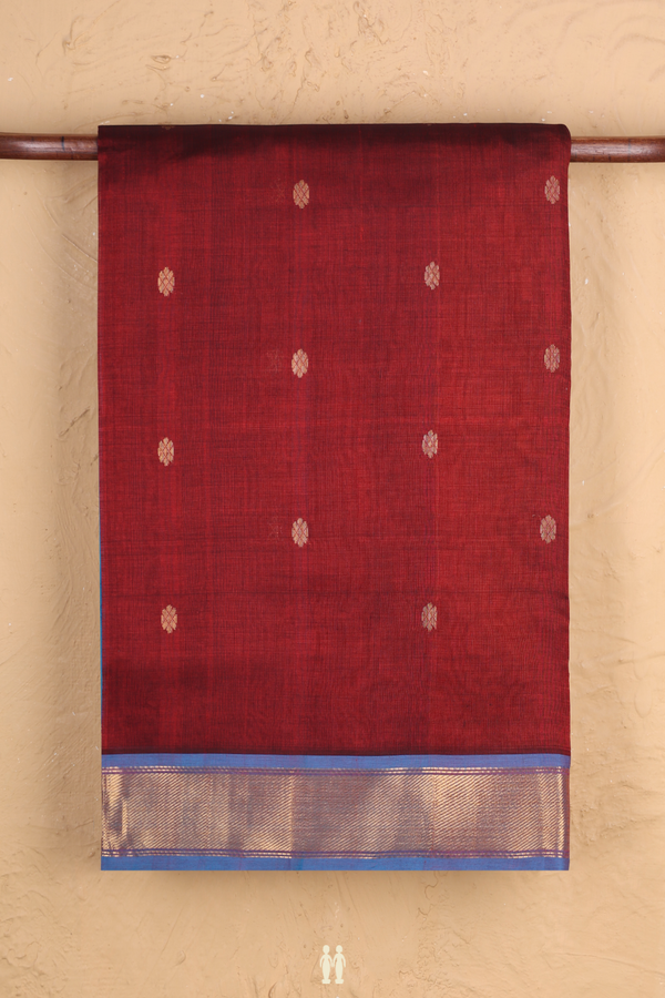 Traditional Silk Cotton Saree Berry Red With Floral Buttas