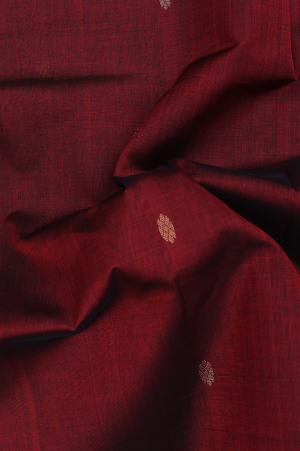 Traditional Silk Cotton Saree Berry Red With Floral Buttas