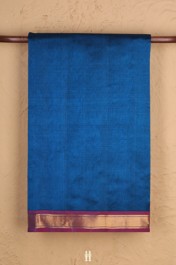 Traditional Silk Cotton Saree Blue With Twill Weave Border