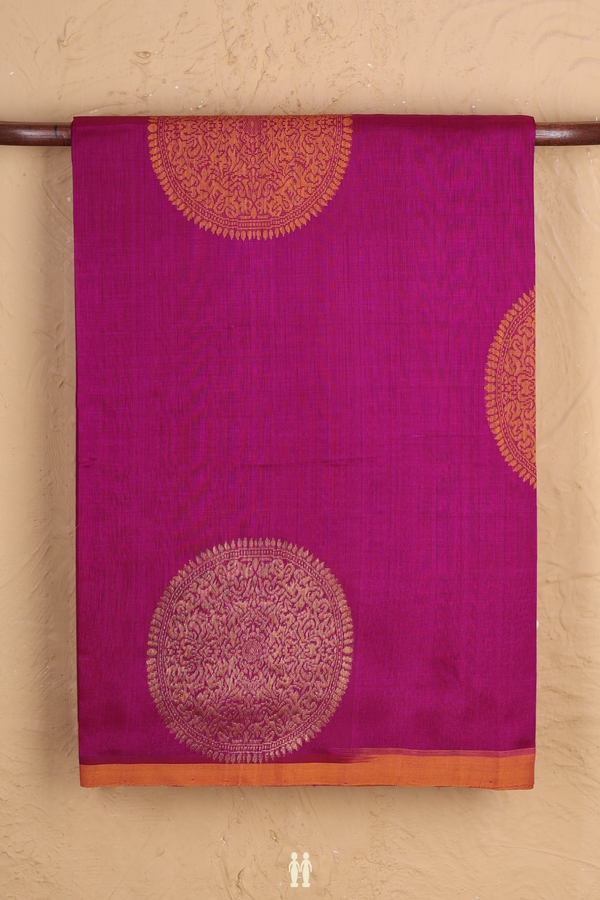 Silk Cotton Saree In Purple Rose With Circle Motifs