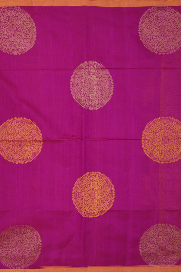 Silk Cotton Saree In Purple Rose With Circle Motifs