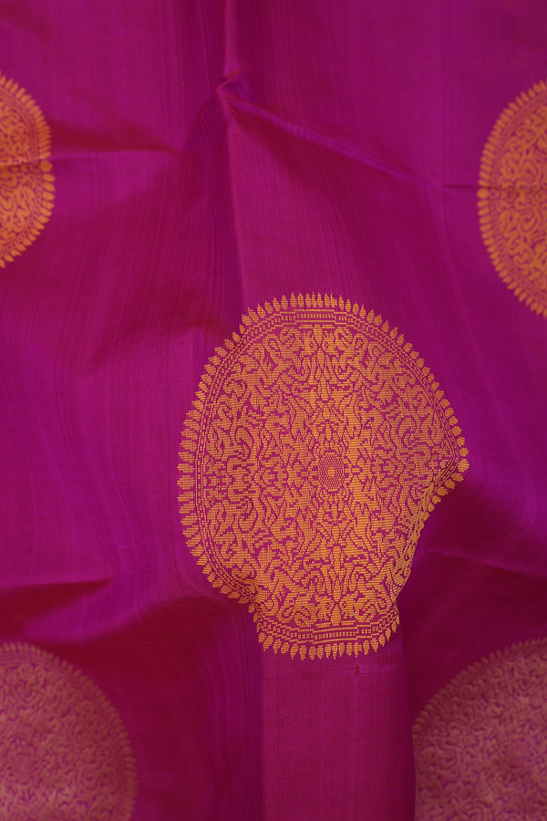 Silk Cotton Saree In Purple Rose With Circle Motifs