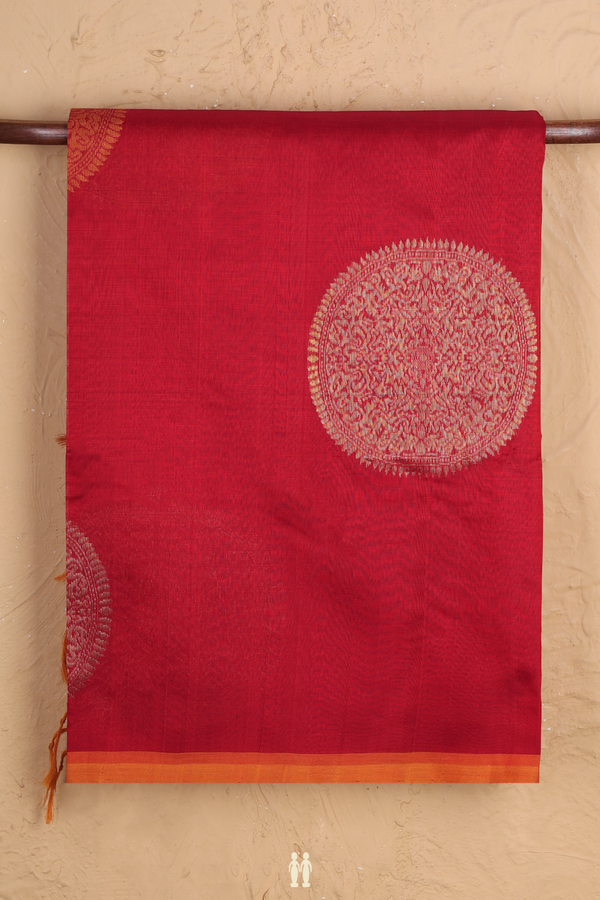 Traditional Silk Cotton Saree In Crimson Red With Circle Motifs