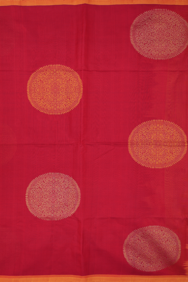 Traditional Silk Cotton Saree In Crimson Red With Circle Motifs
