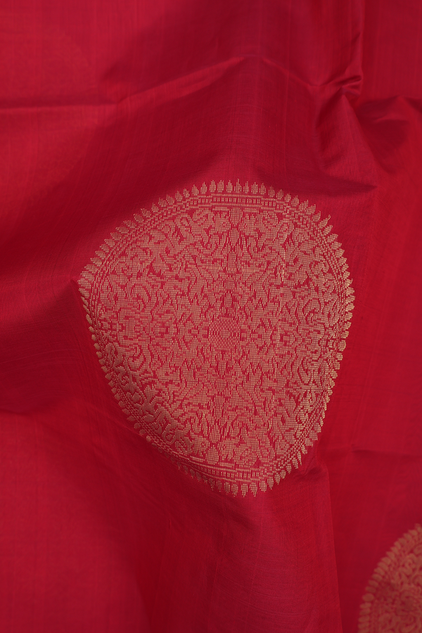 Traditional Silk Cotton Saree In Crimson Red With Circle Motifs