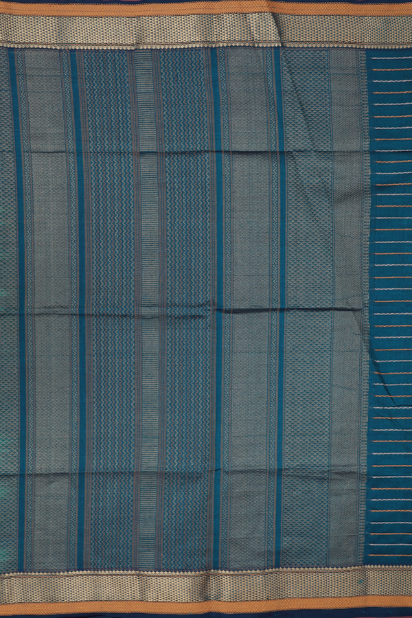 Silk Cotton Saree In Peacock Green With Stripes Design