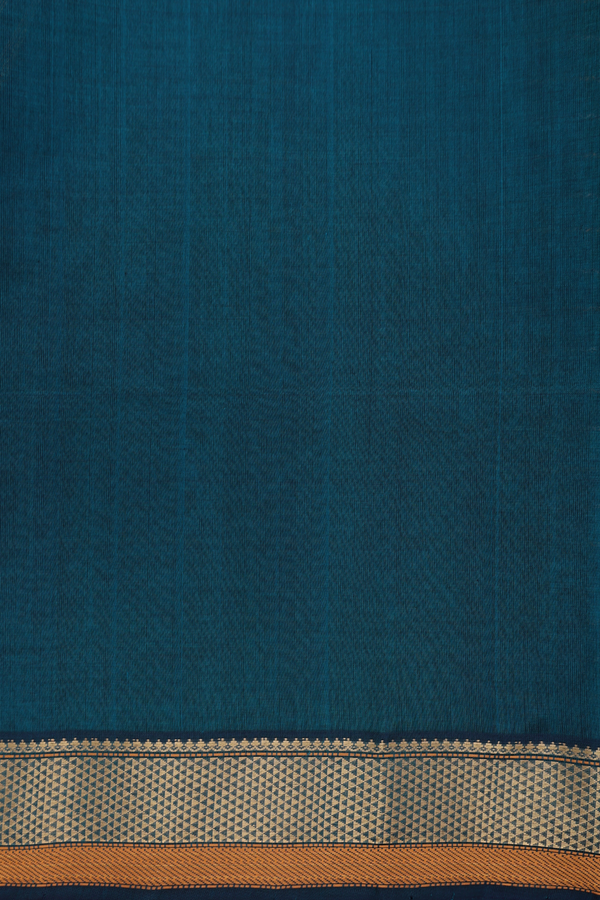 Silk Cotton Saree In Peacock Green With Stripes Design