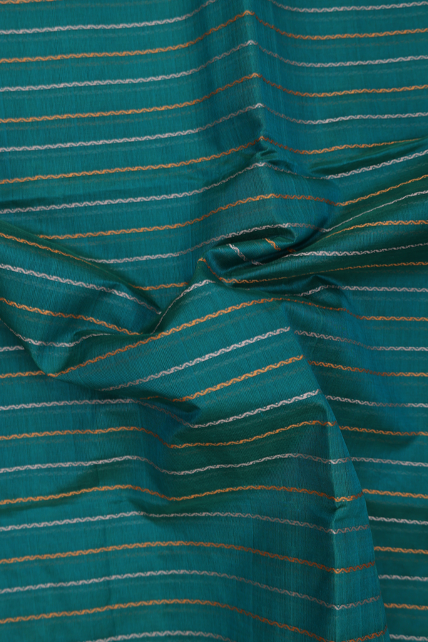 Silk Cotton Saree In Peacock Green With Stripes Design