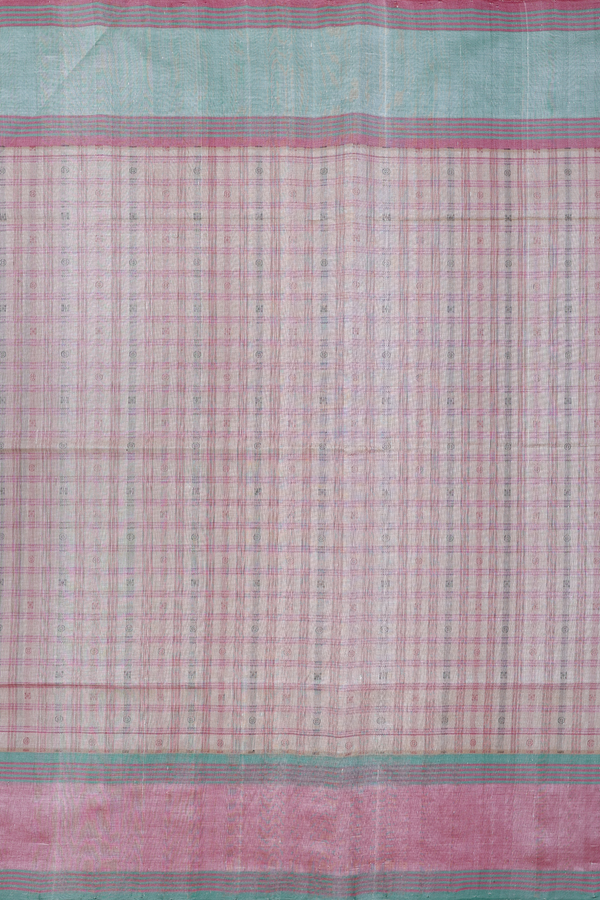 Traditional Silk Cotton Saree Cream Color With Checks Design