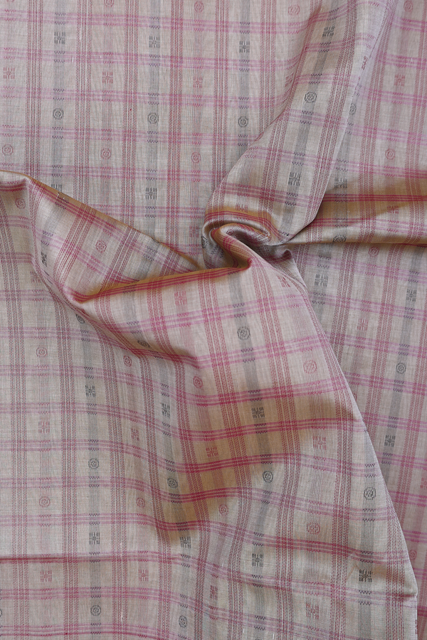 Traditional Silk Cotton Saree Cream Color With Checks Design