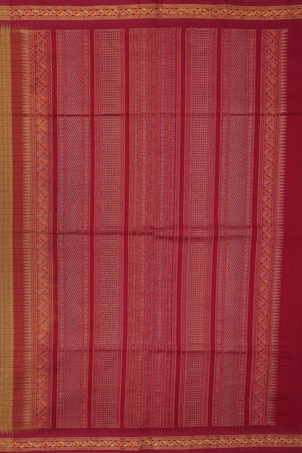Traditional Silk Cotton Saree In Brown With Checks Design