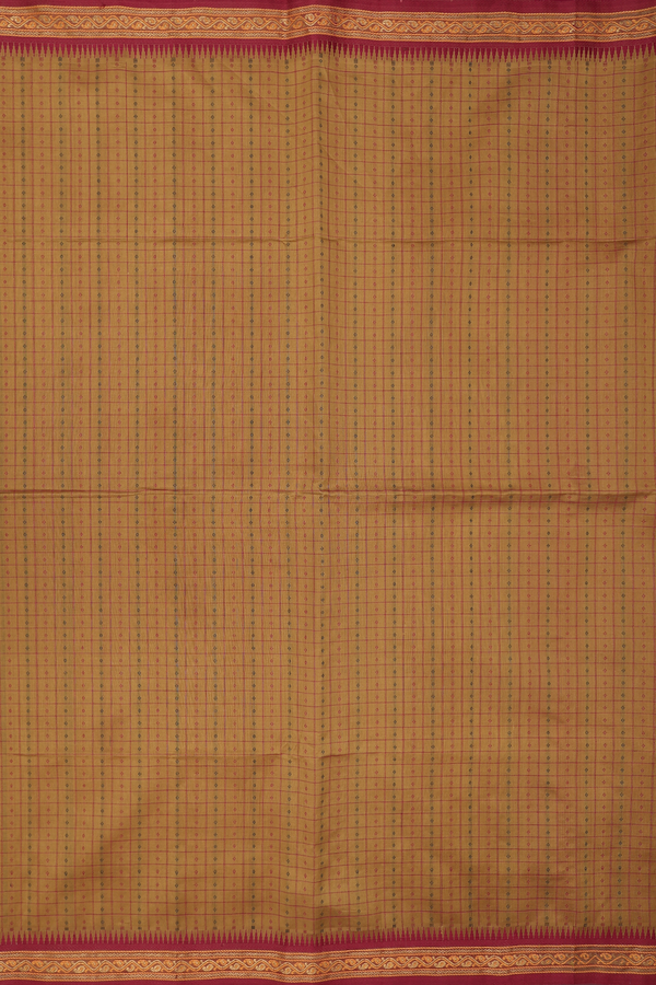 Traditional Silk Cotton Saree In Brown With Checks Design