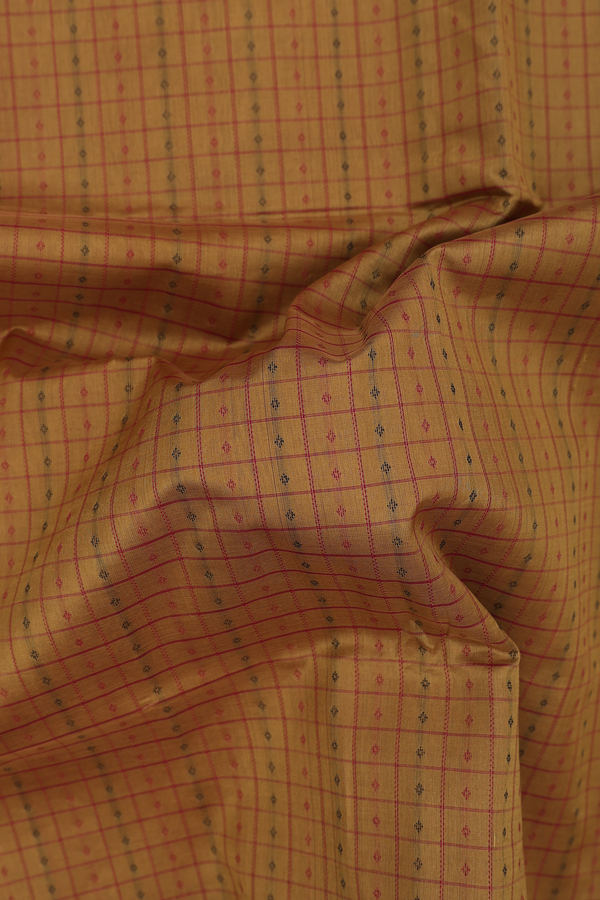 Traditional Silk Cotton Saree In Brown With Checks Design