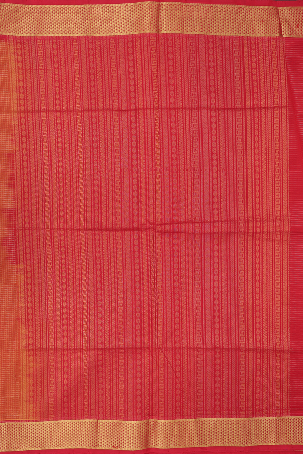 Silk Cotton Saree In Orange With Checks Design