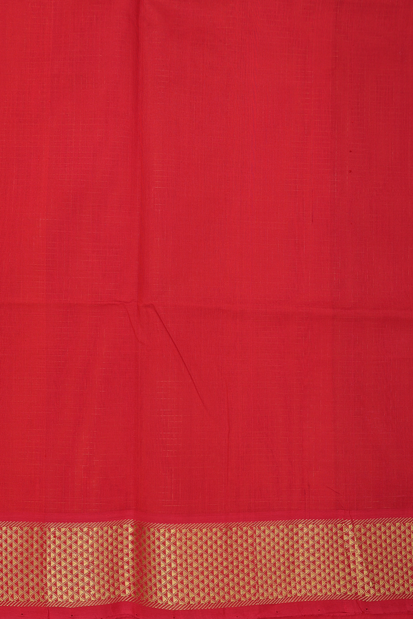 Silk Cotton Saree In Orange With Checks Design