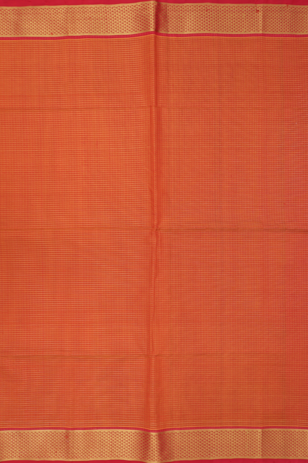 Silk Cotton Saree In Orange With Checks Design