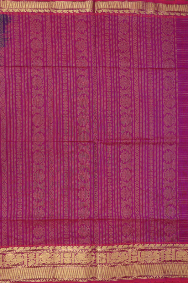 Traditional Silk Cotton Saree In Purple With Checks Design