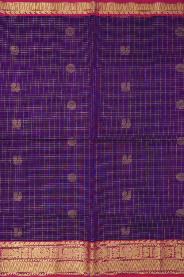 Traditional Silk Cotton Saree In Purple With Checks Design