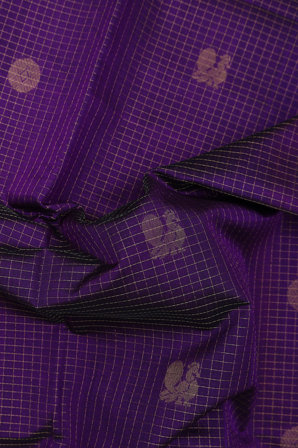 Traditional Silk Cotton Saree In Purple With Checks Design