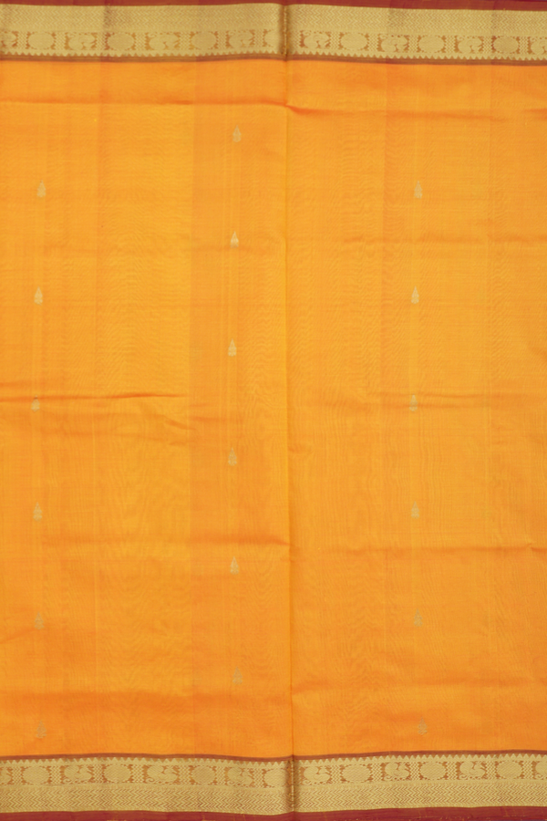 Traditional Silk Cotton Saree In Yellow With Zari Buttas