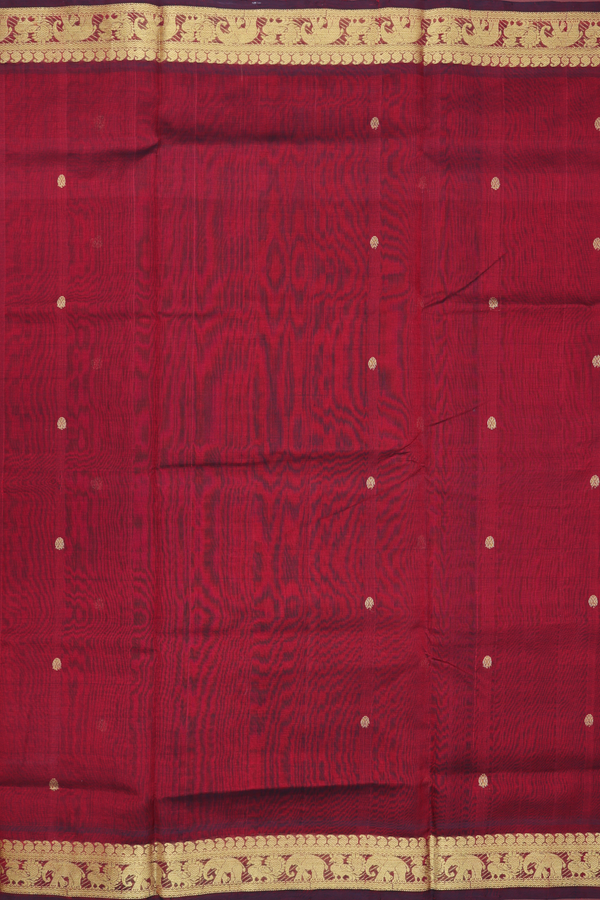 Traditional Silk Cotton Saree In Maroon With Rudraksh Buttas