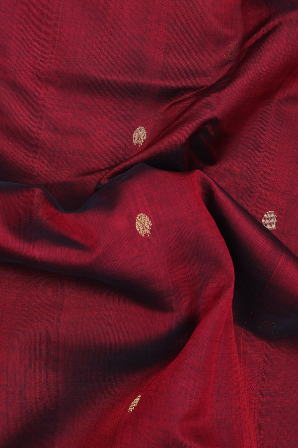 Traditional Silk Cotton Saree In Maroon With Rudraksh Buttas