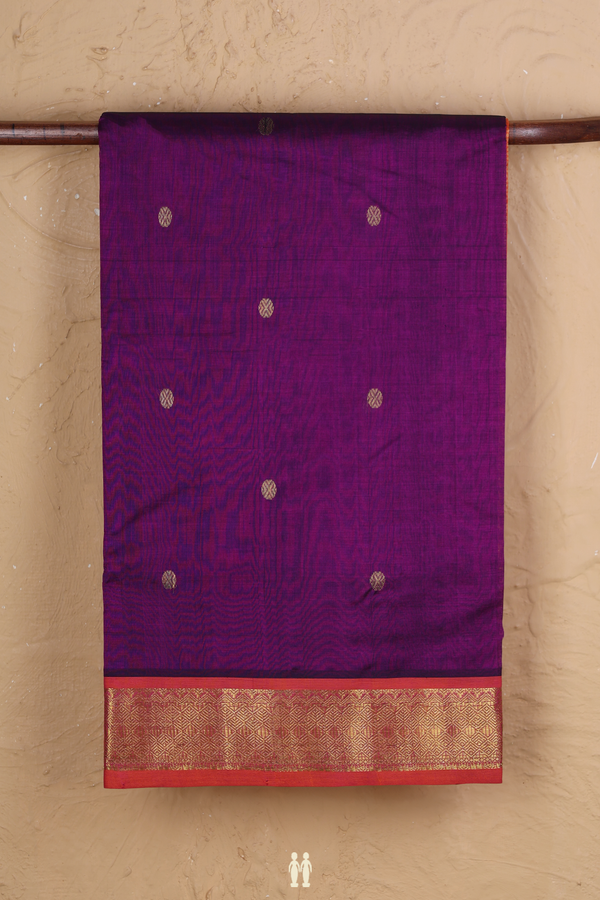 Traditional Silk Cotton Saree In Purple With Rudraksh Buttas