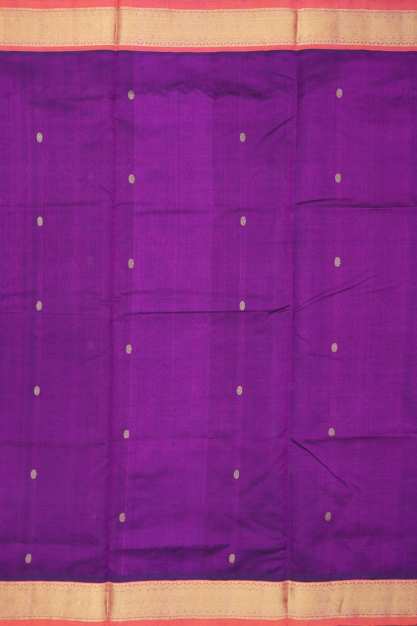 Traditional Silk Cotton Saree In Purple With Rudraksh Buttas