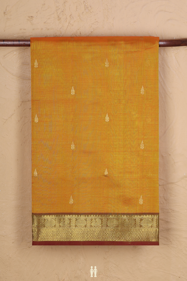 Traditional Silk Cotton Saree In Yellow With Zari Buttas