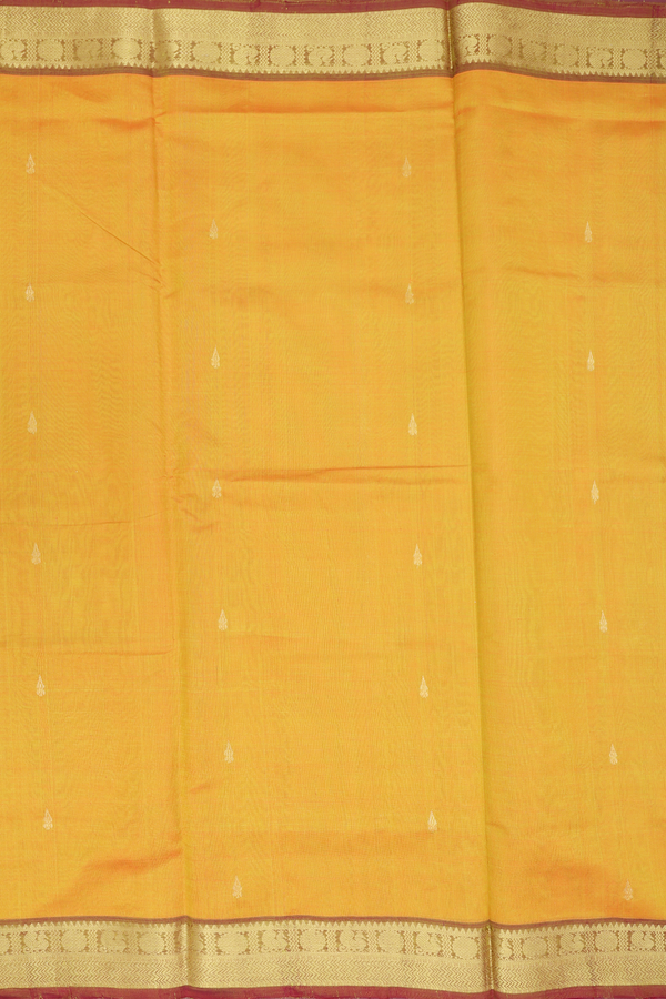 Traditional Silk Cotton Saree In Yellow With Zari Buttas
