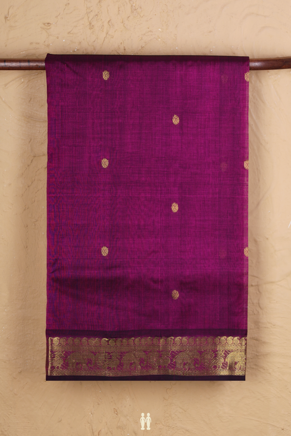 Traditional Silk Cotton Saree In Purple With Zari Buttas