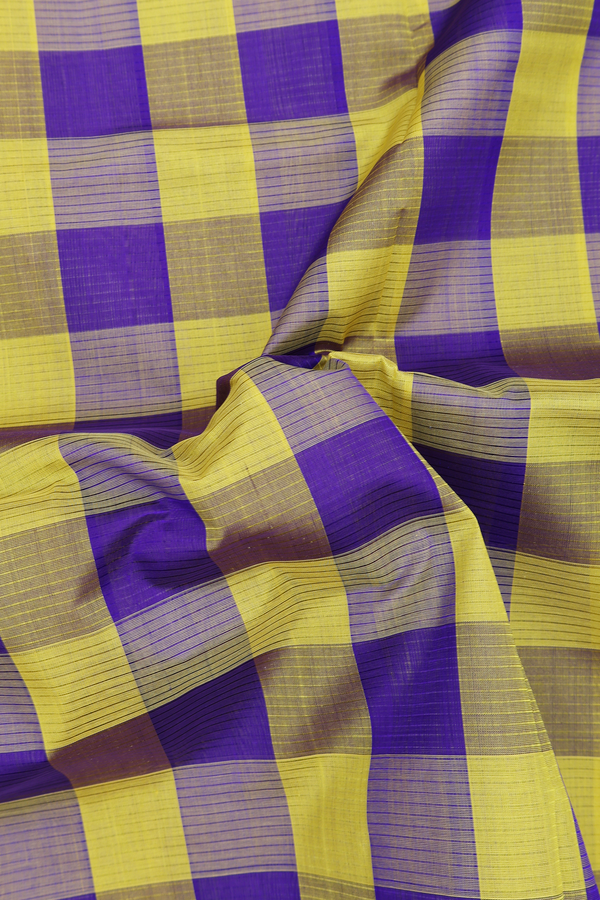 Silk Cotton Saree In Green And Blue With Checks Design