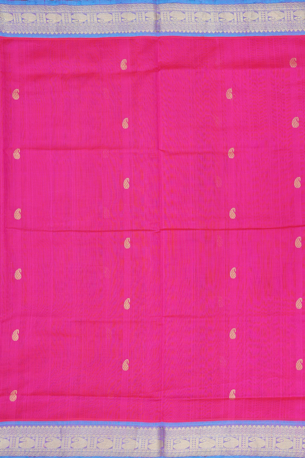 Traditional Silk Cotton Saree In Pink With Paisley Buttas