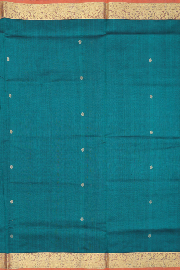 Traditional Silk Cotton Saree In Green With Rudraksh Buttas
