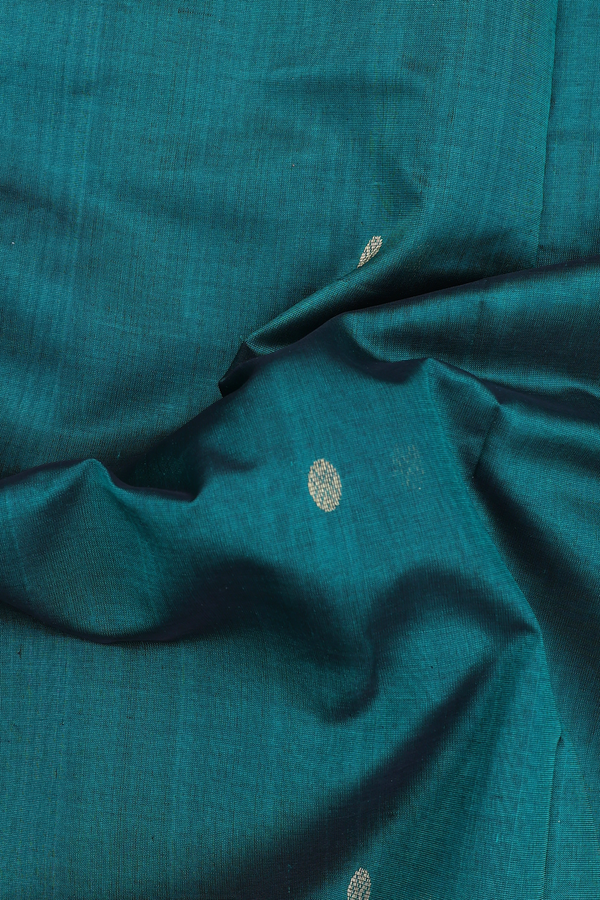 Traditional Silk Cotton Saree In Green With Rudraksh Buttas