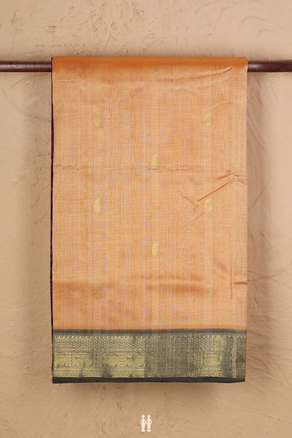 Silk Cotton Saree In Orange With Paisley Buttas