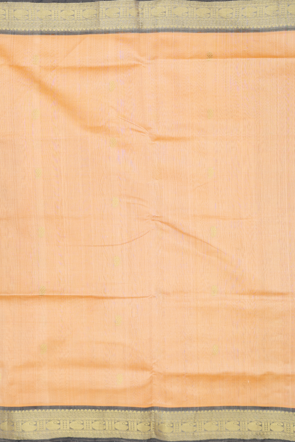 Silk Cotton Saree In Orange With Paisley Buttas