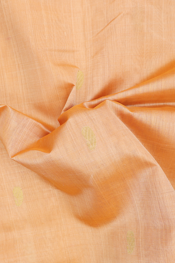 Silk Cotton Saree In Orange With Paisley Buttas