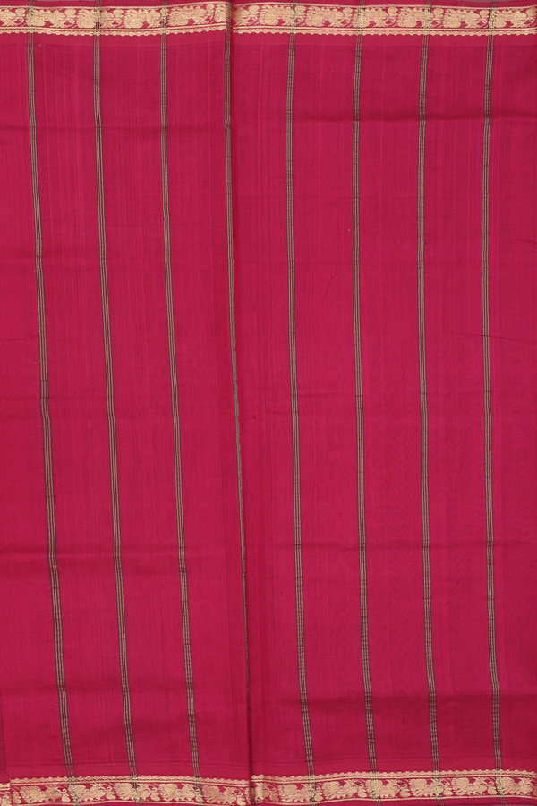 Silk Cotton Saree In Dark Oak Brown With Peacock Border