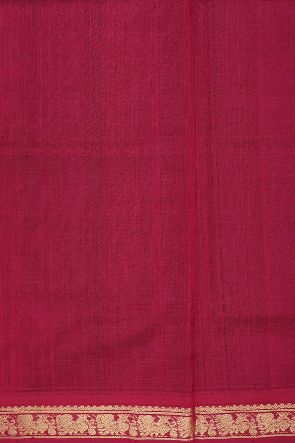 Silk Cotton Saree In Dark Oak Brown With Peacock Border