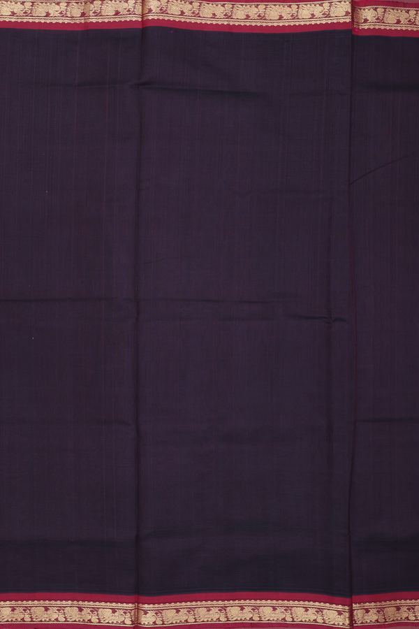 Silk Cotton Saree In Dark Oak Brown With Peacock Border