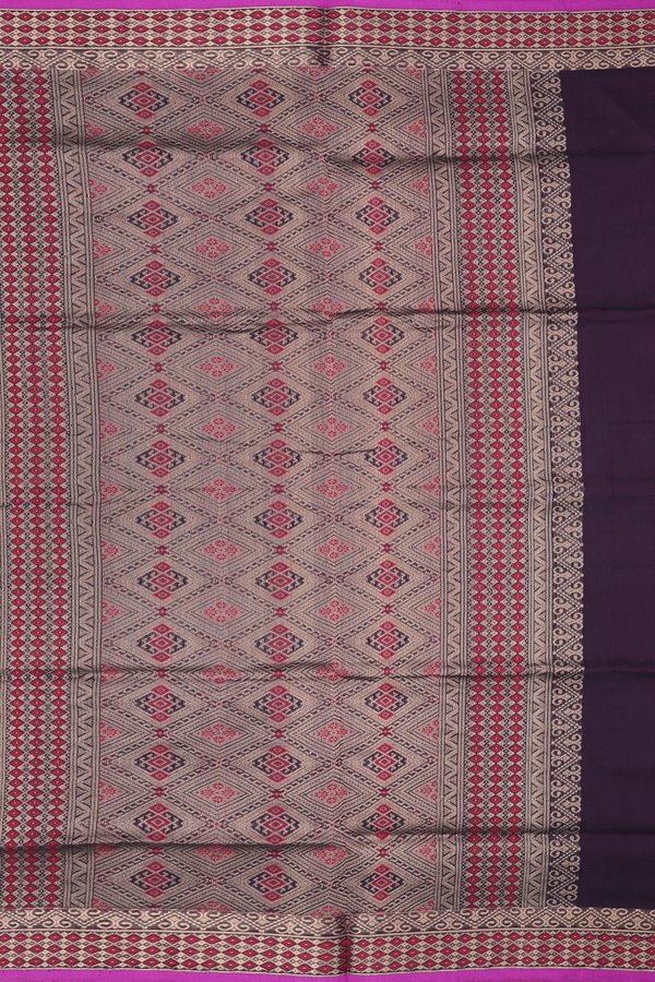 Silk Cotton Saree In Dark Brown With Zari Buttis