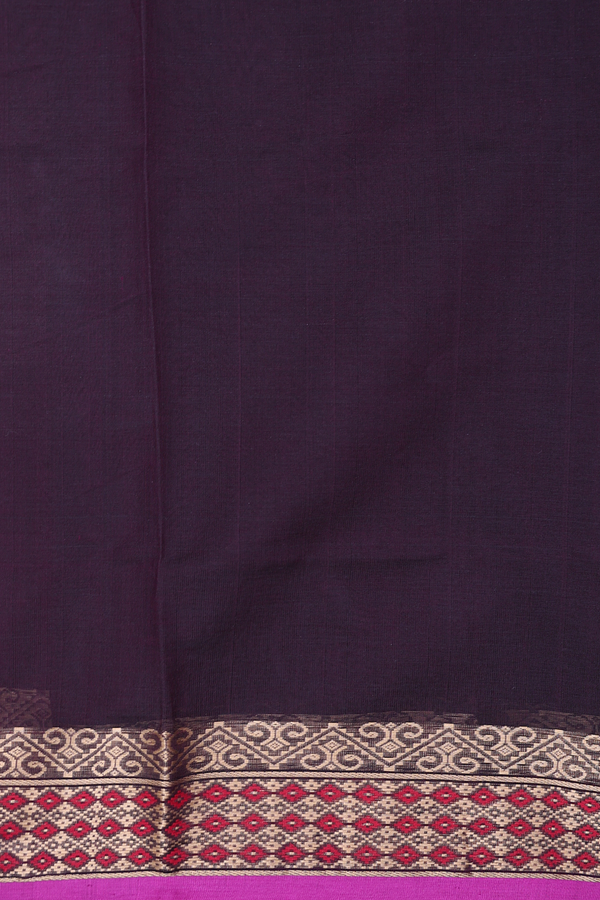 Silk Cotton Saree In Dark Brown With Zari Buttis