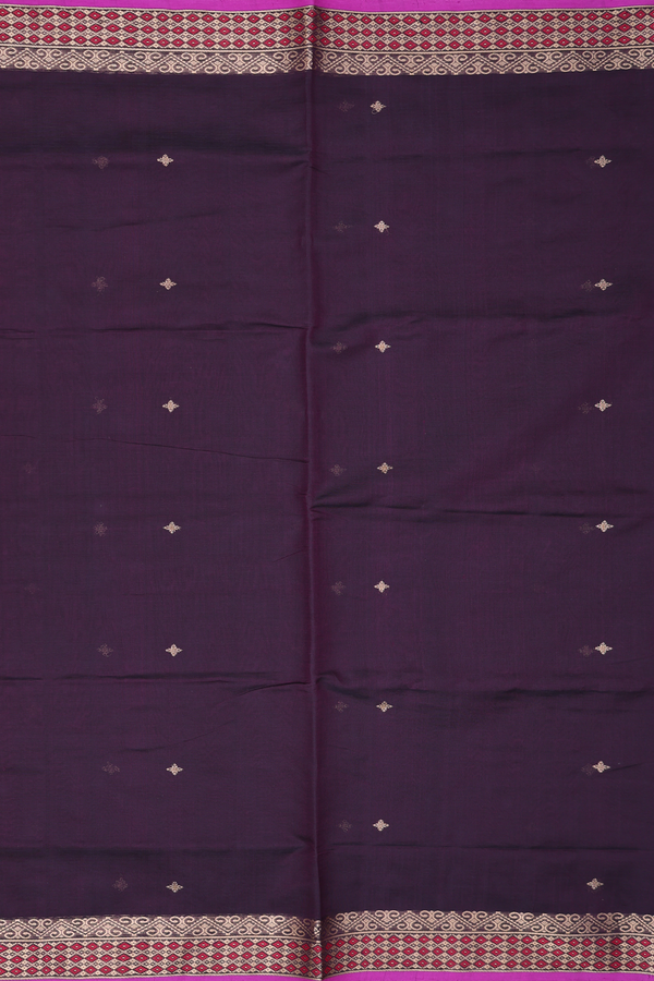 Silk Cotton Saree In Dark Brown With Zari Buttis