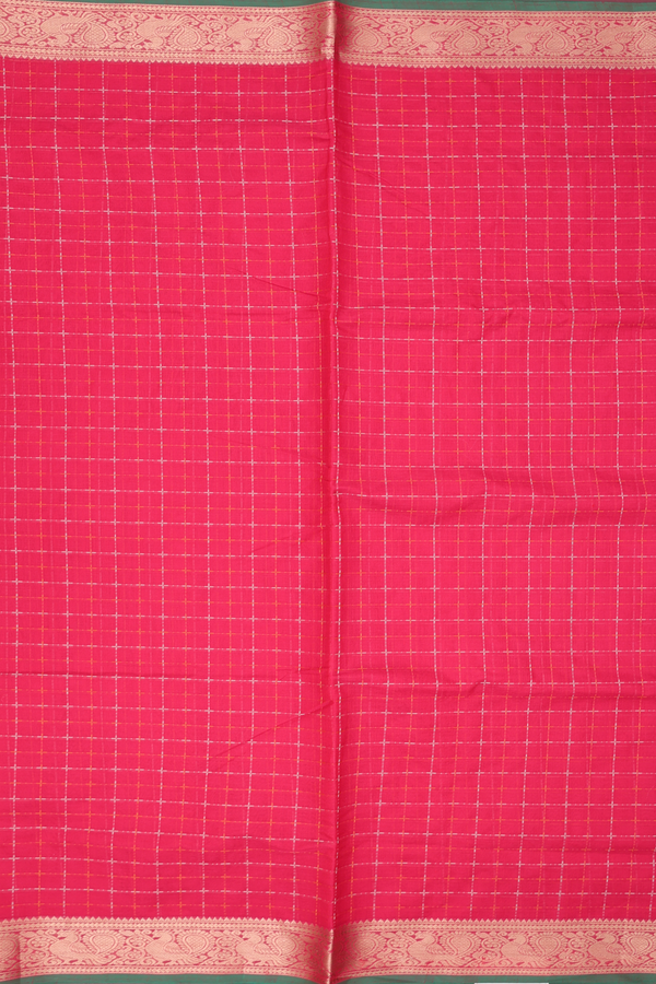 Traditional Silk Cotton Saree In Red With Checks Design