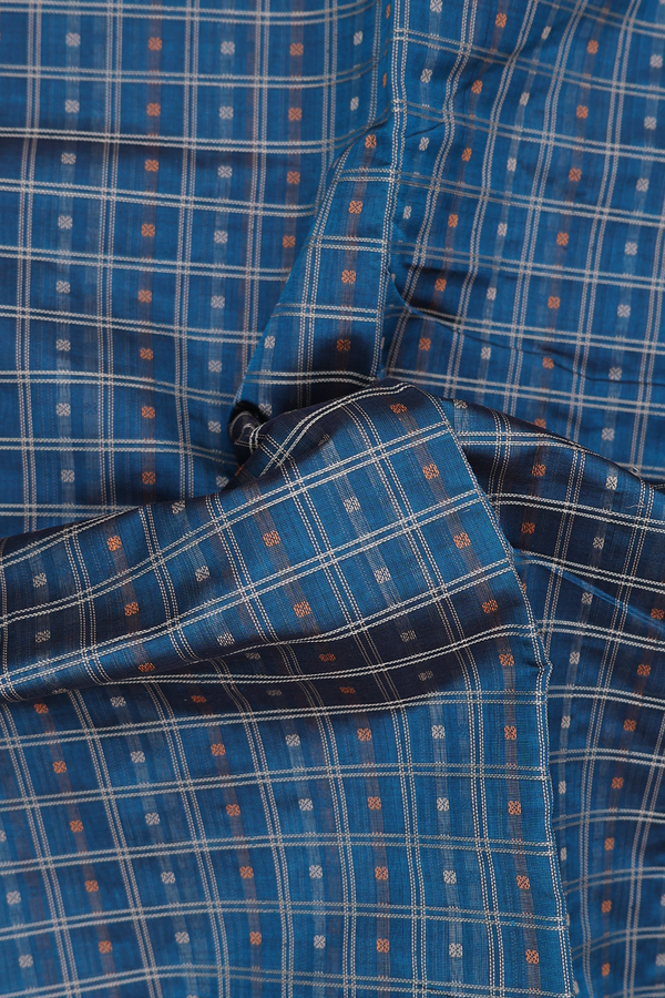 Traditional Silk Cotton Saree Teal Blue With Checks Design
