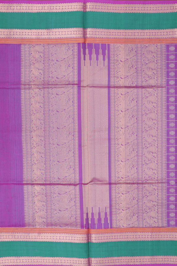 Traditional Silk Cotton Saree In Purple With Checks Design