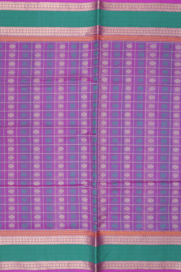 Traditional Silk Cotton Saree In Purple With Checks Design