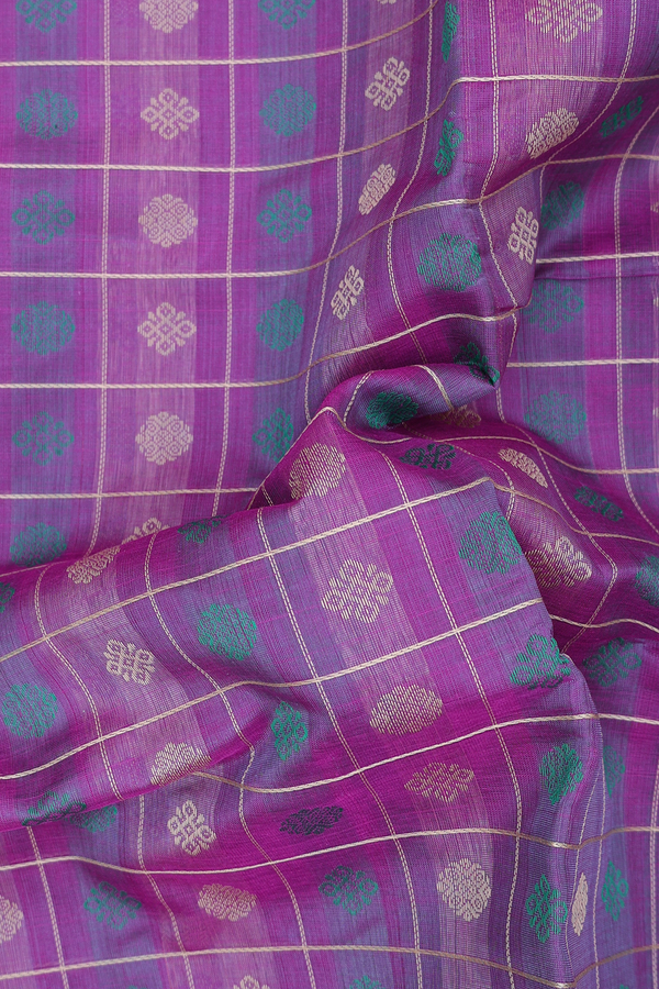 Traditional Silk Cotton Saree In Purple With Checks Design
